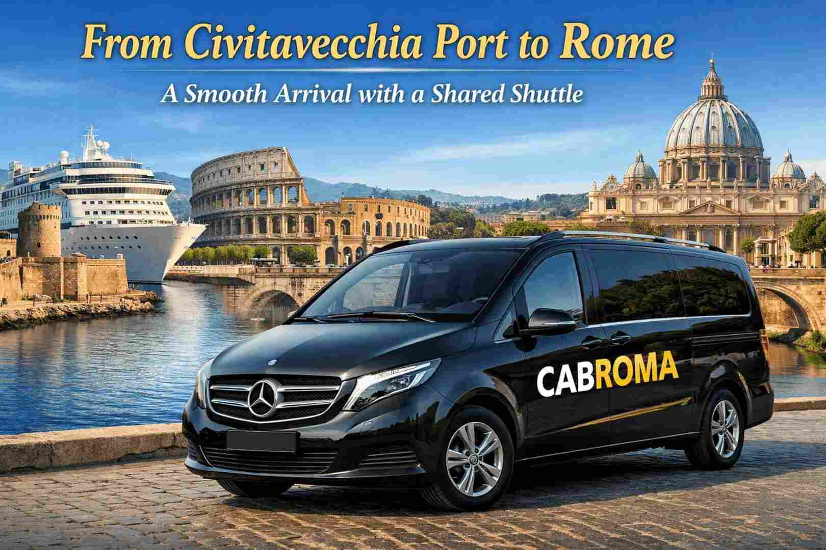 Cruise passengers boarding a shared shuttle at Civitavecchia Port to reach Rome city center